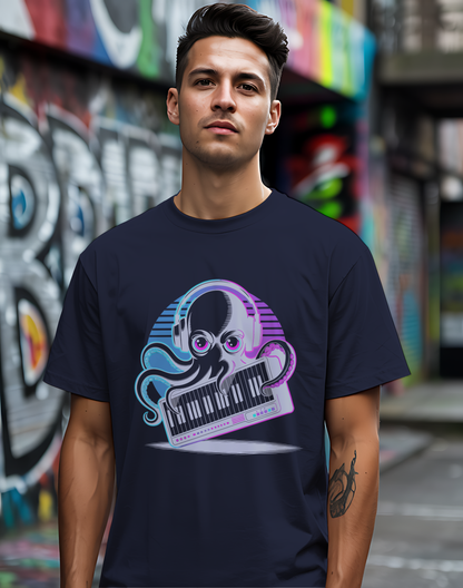 Octopus Keyboard Tee 🐙 Synthwave Music Shirt - Retro Synth Gift