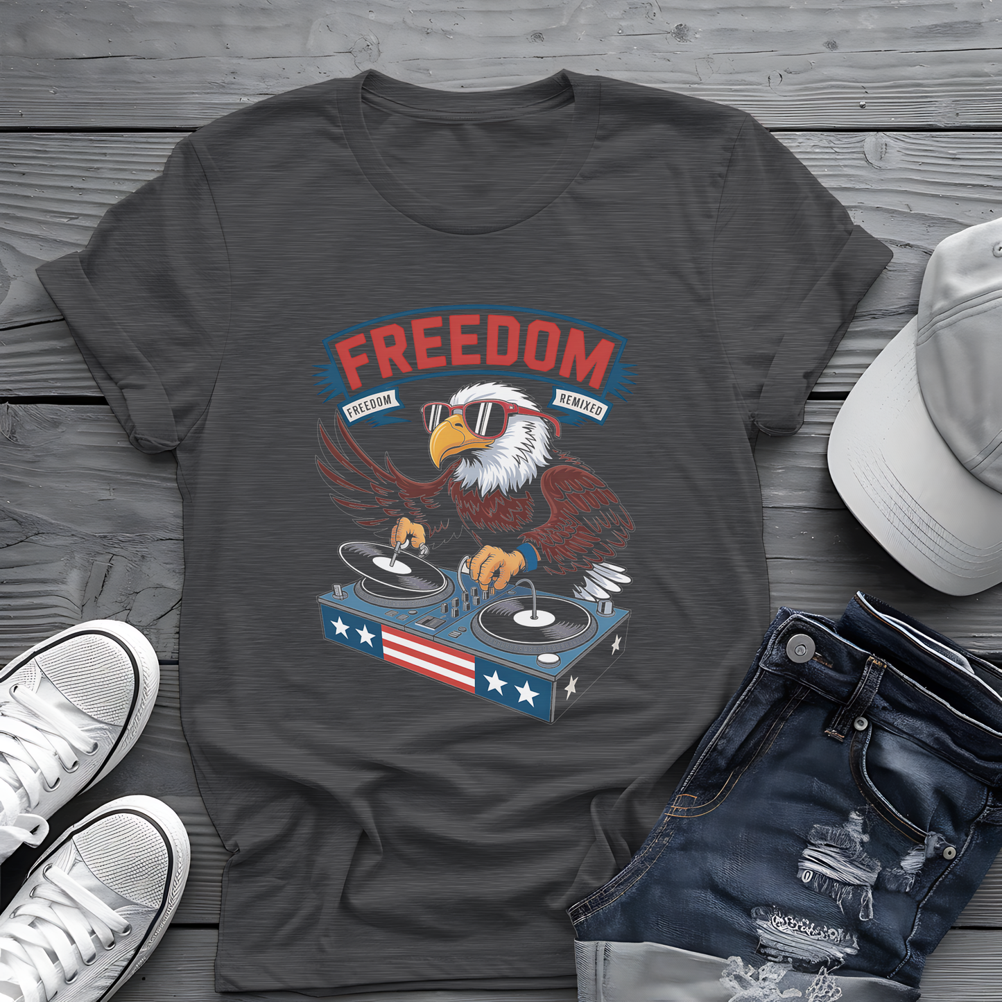 Freedom Remixed Tee 🦅 Patriotic DJ 4th of July Music Shirt