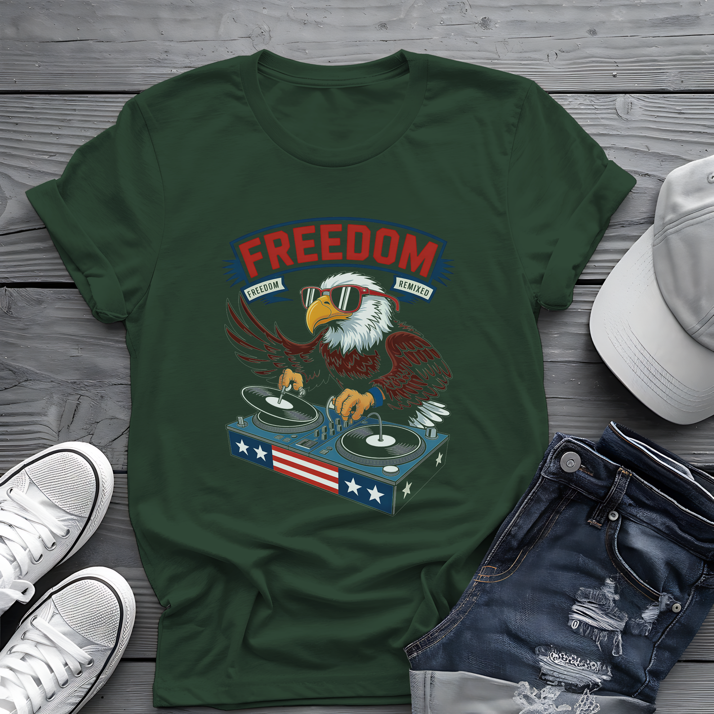 Freedom Remixed Tee 🦅 Patriotic DJ 4th of July Music Shirt
