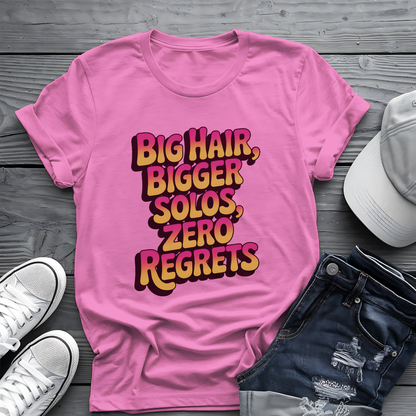 Big Hair & Solos Tee 🎸 80s Rock Attitude Shirt - Funny Music