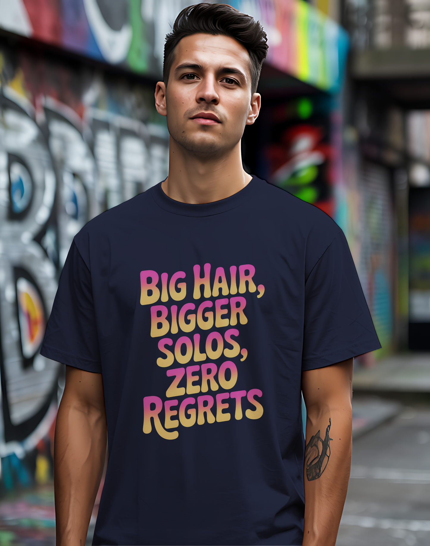 Big Hair & Solos Tee 🎸 80s Rock Attitude Shirt - Funny Music