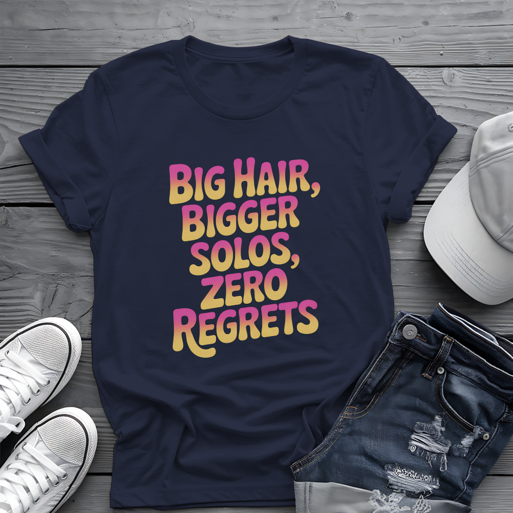 Big Hair & Solos Tee 🎸 80s Rock Attitude Shirt - Funny Music