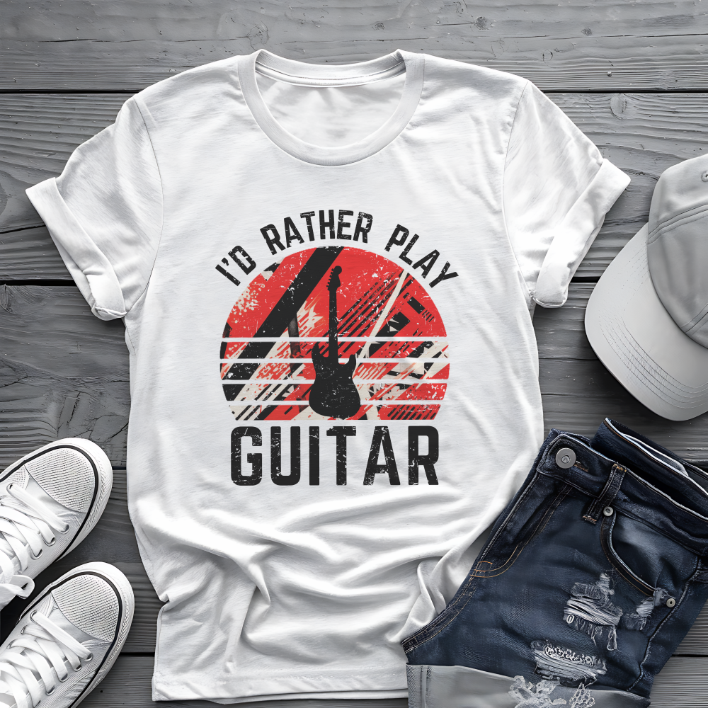 I’d Rather Play Guitar T-Shirt – Vintage Rock Musician Tee for Guitarists