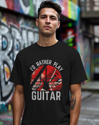 I’d Rather Play Guitar T-Shirt – Vintage Rock Musician Tee for Guitarists