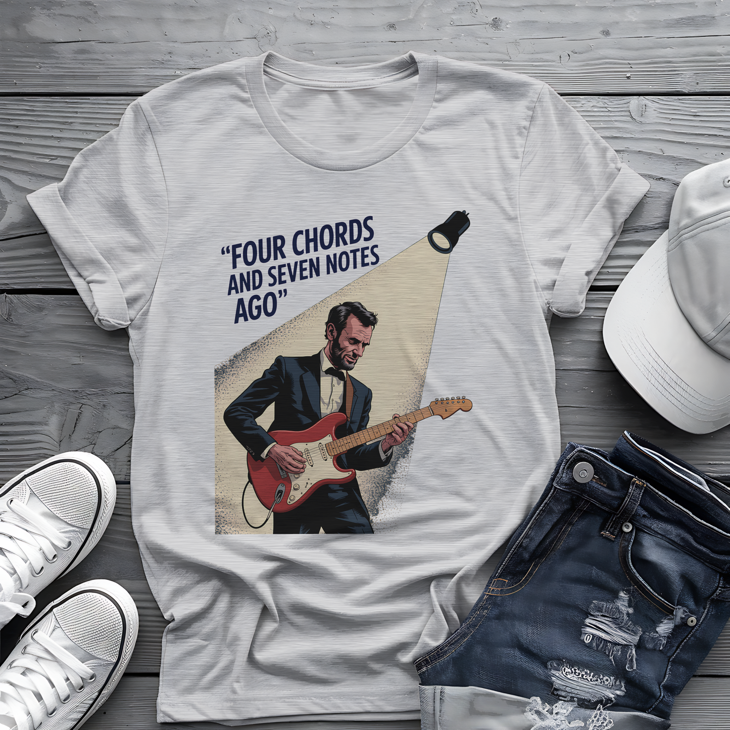 Lincoln Guitar Tee 🎸 Funny Patriot Music Shirt - 4th of July