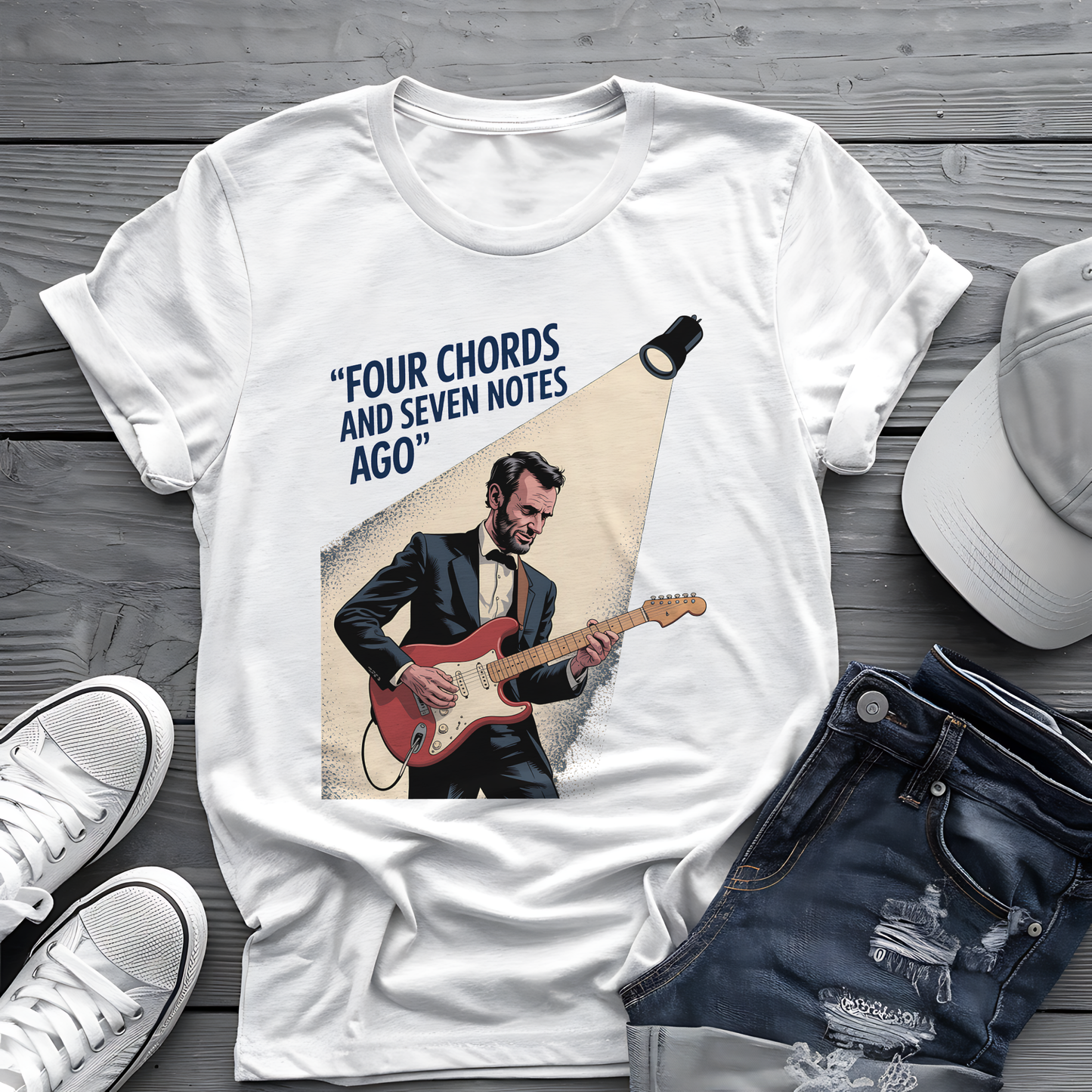 Lincoln Guitar Tee 🎸 Funny Patriot Music Shirt - 4th of July