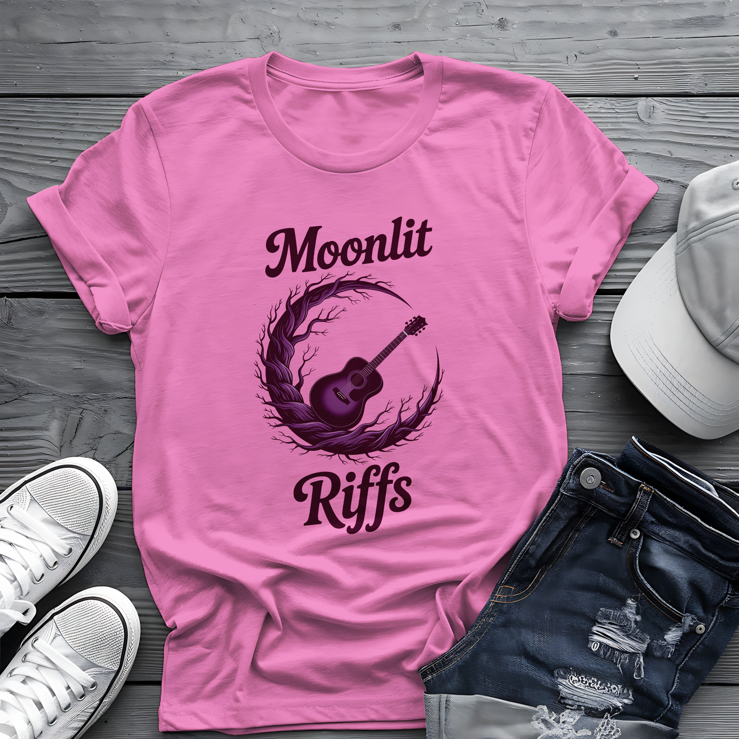 Moonlit Riffs Tee 🌙🎸  Spooky Guitarist Shirt