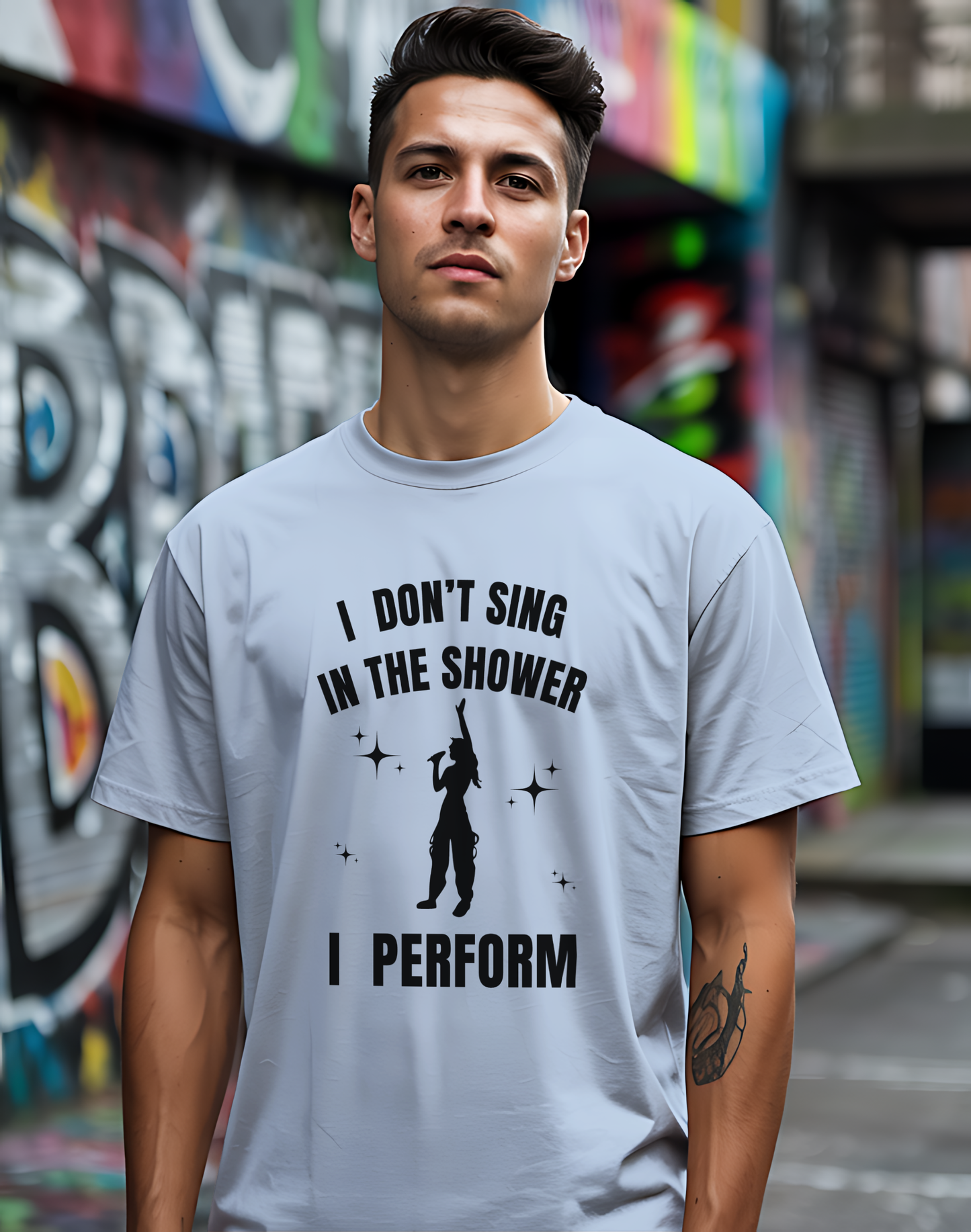 I Don't Sing In The Shower Tee 🎤 Singer Silhouette Shirt - Funny Performer Gift