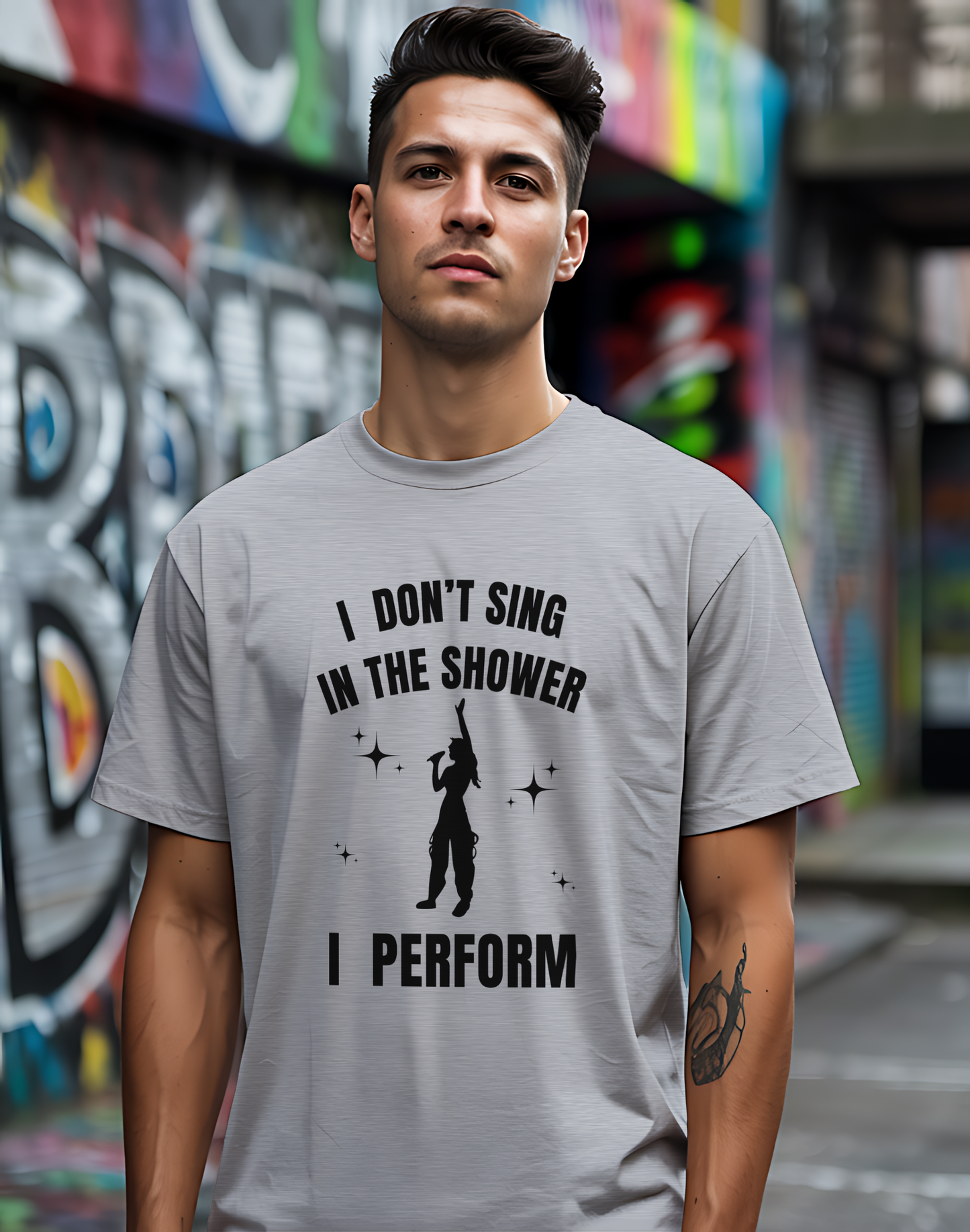 I Don't Sing In The Shower Tee 🎤 Singer Silhouette Shirt - Funny Performer Gift