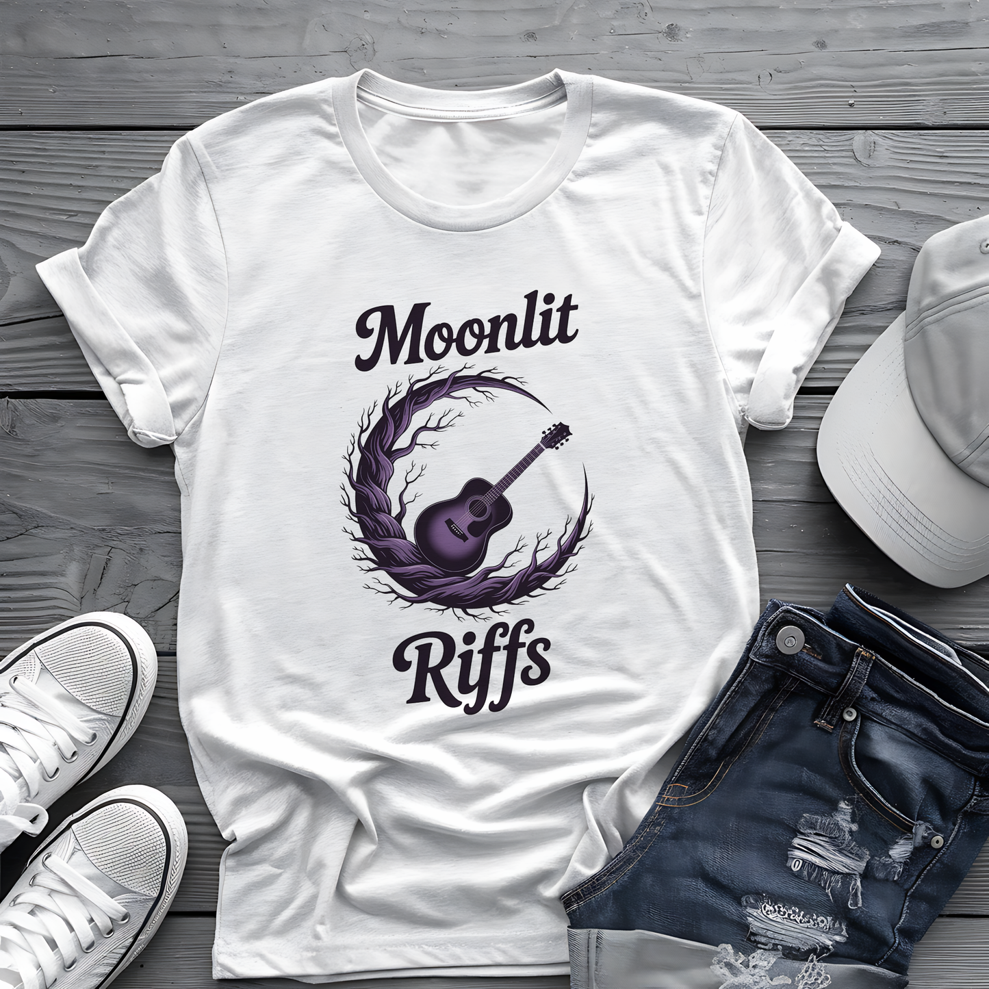 Moonlit Riffs Tee 🌙🎸  Spooky Guitarist Shirt