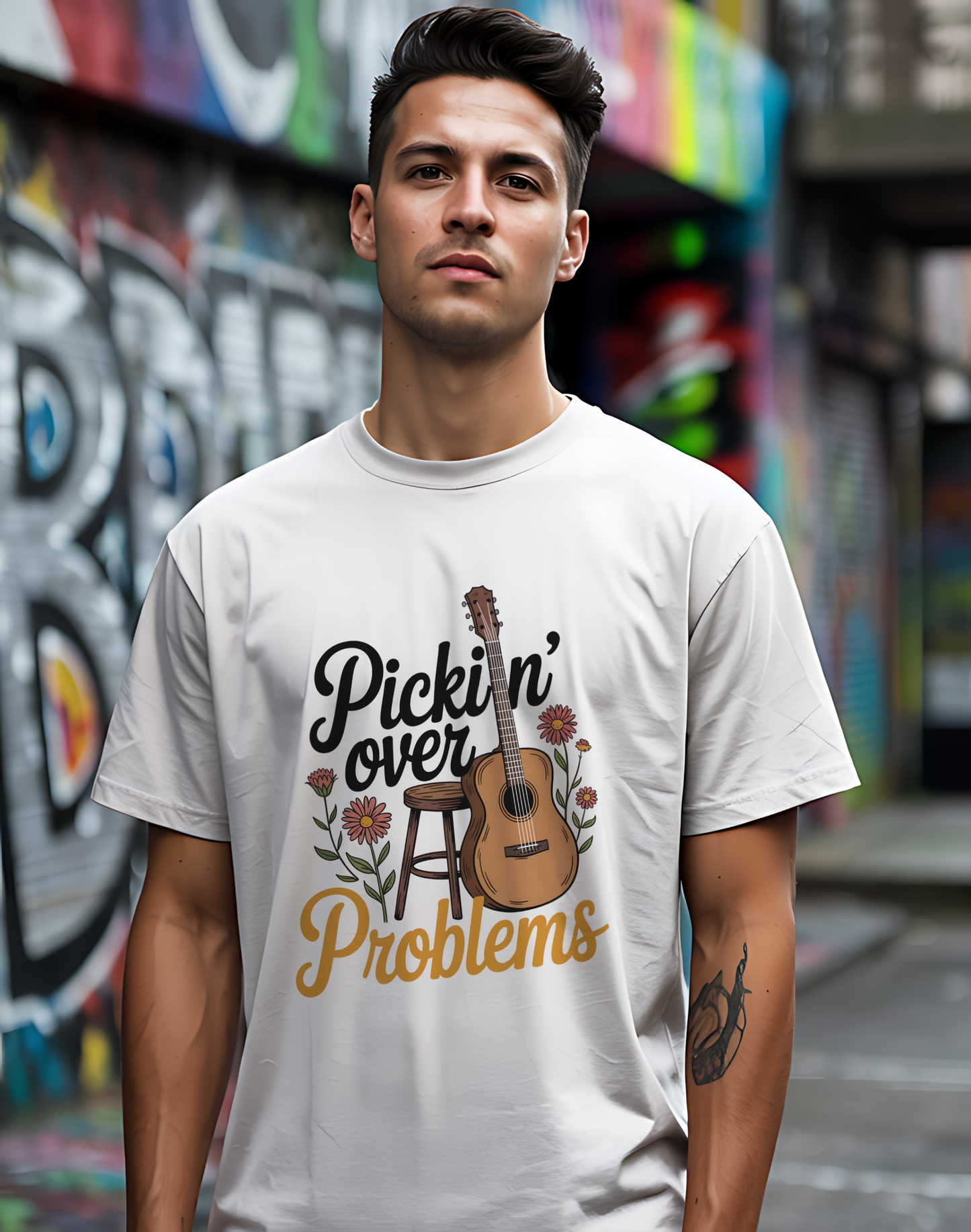 Pickin' Over Problems Tee 🎸 Funny Acoustic Guitar Folk Shirt