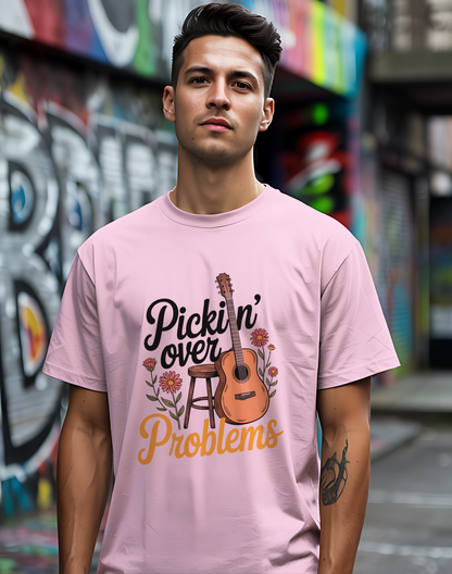 Pickin' Over Problems Tee 🎸 Funny Acoustic Guitar Folk Shirt