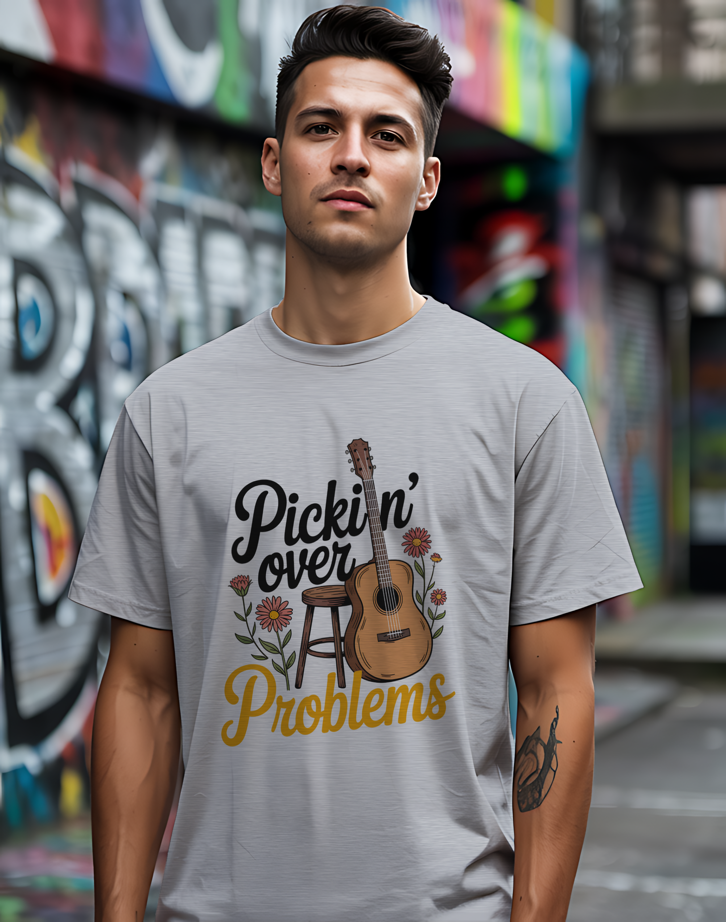 Pickin' Over Problems Tee 🎸 Funny Acoustic Guitar Folk Shirt