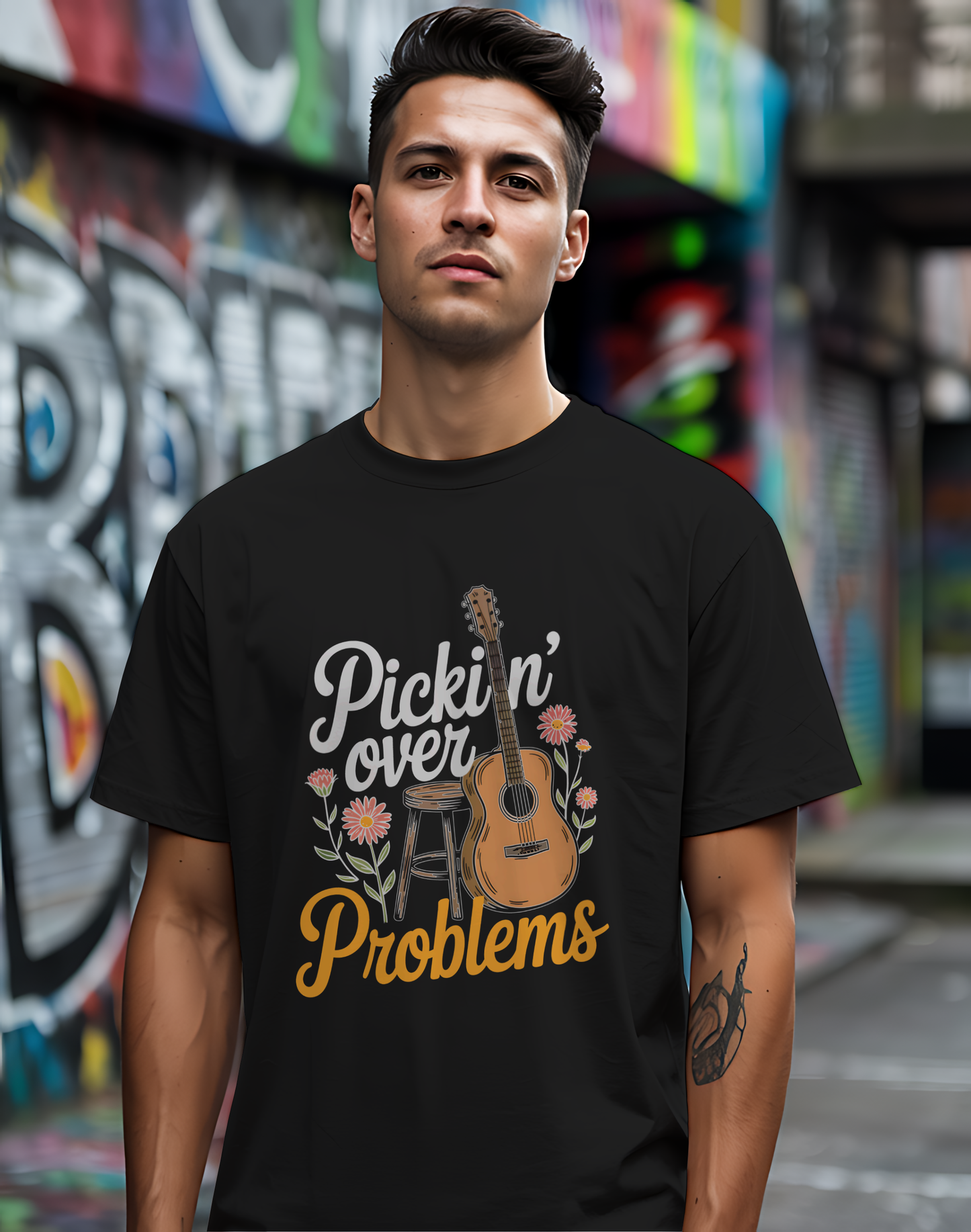 Pickin' Over Problems Tee 🎸 Funny Acoustic Guitar Folk Shirt
