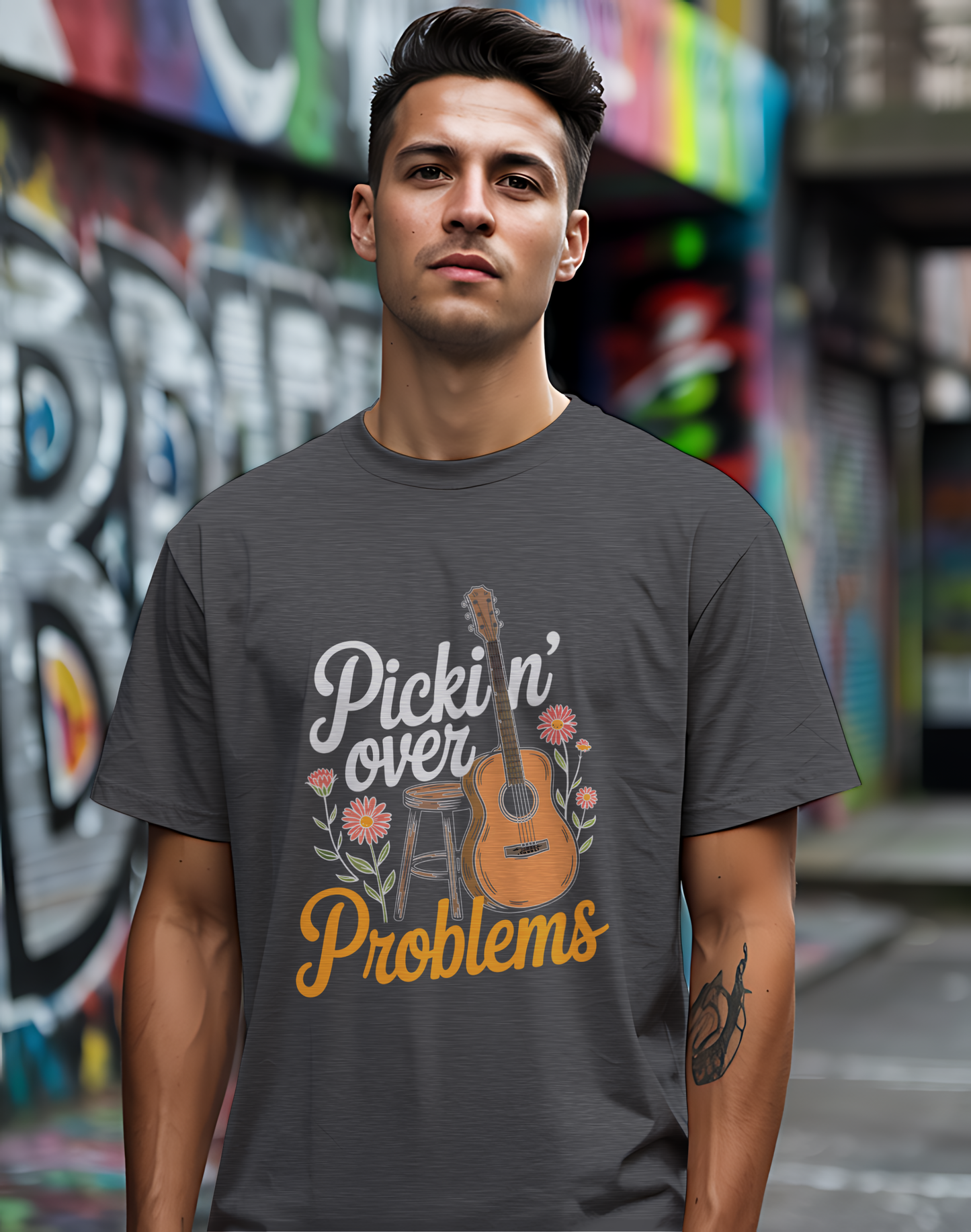 Pickin' Over Problems Tee 🎸 Funny Acoustic Guitar Folk Shirt