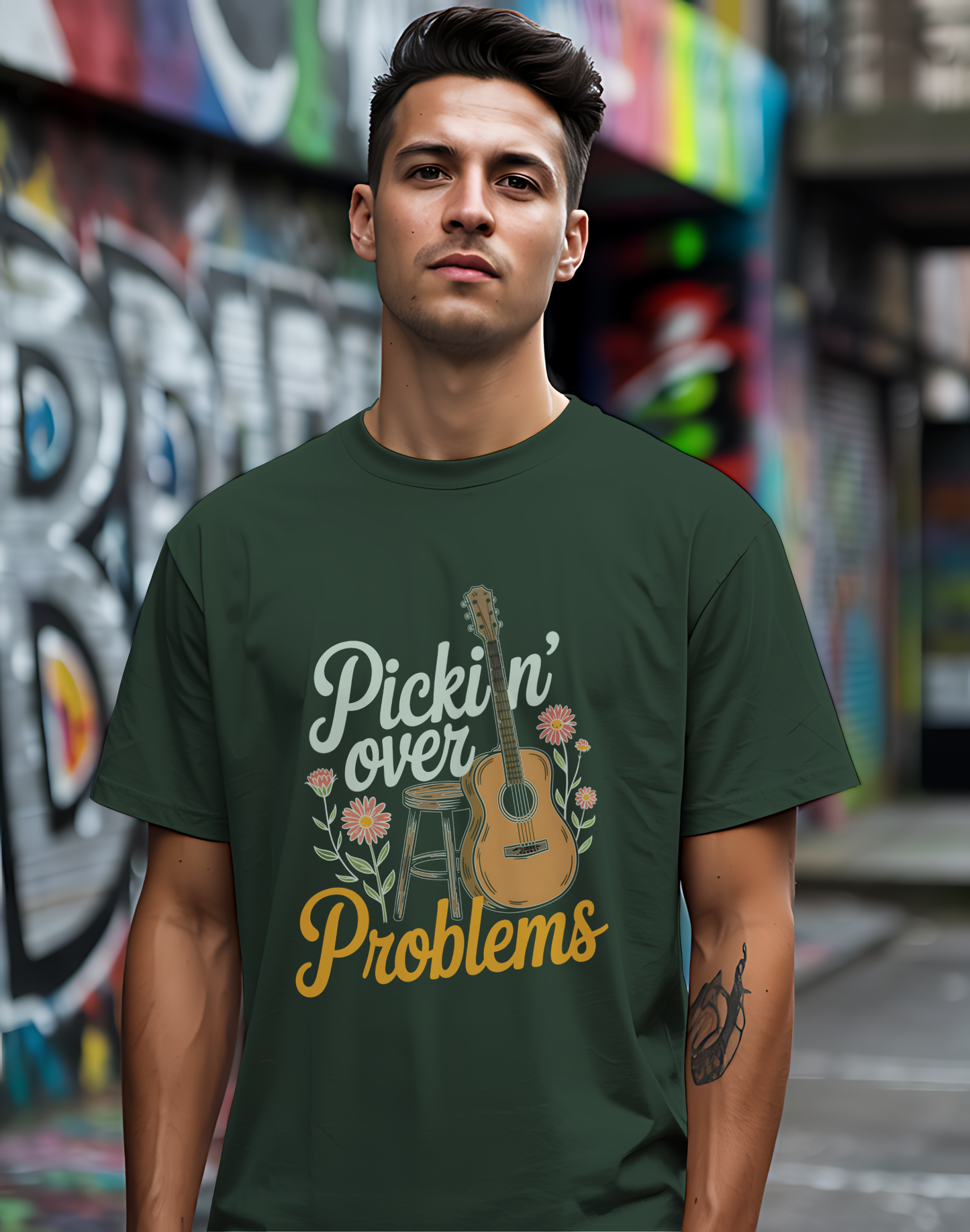 Pickin' Over Problems Tee 🎸 Funny Acoustic Guitar Folk Shirt