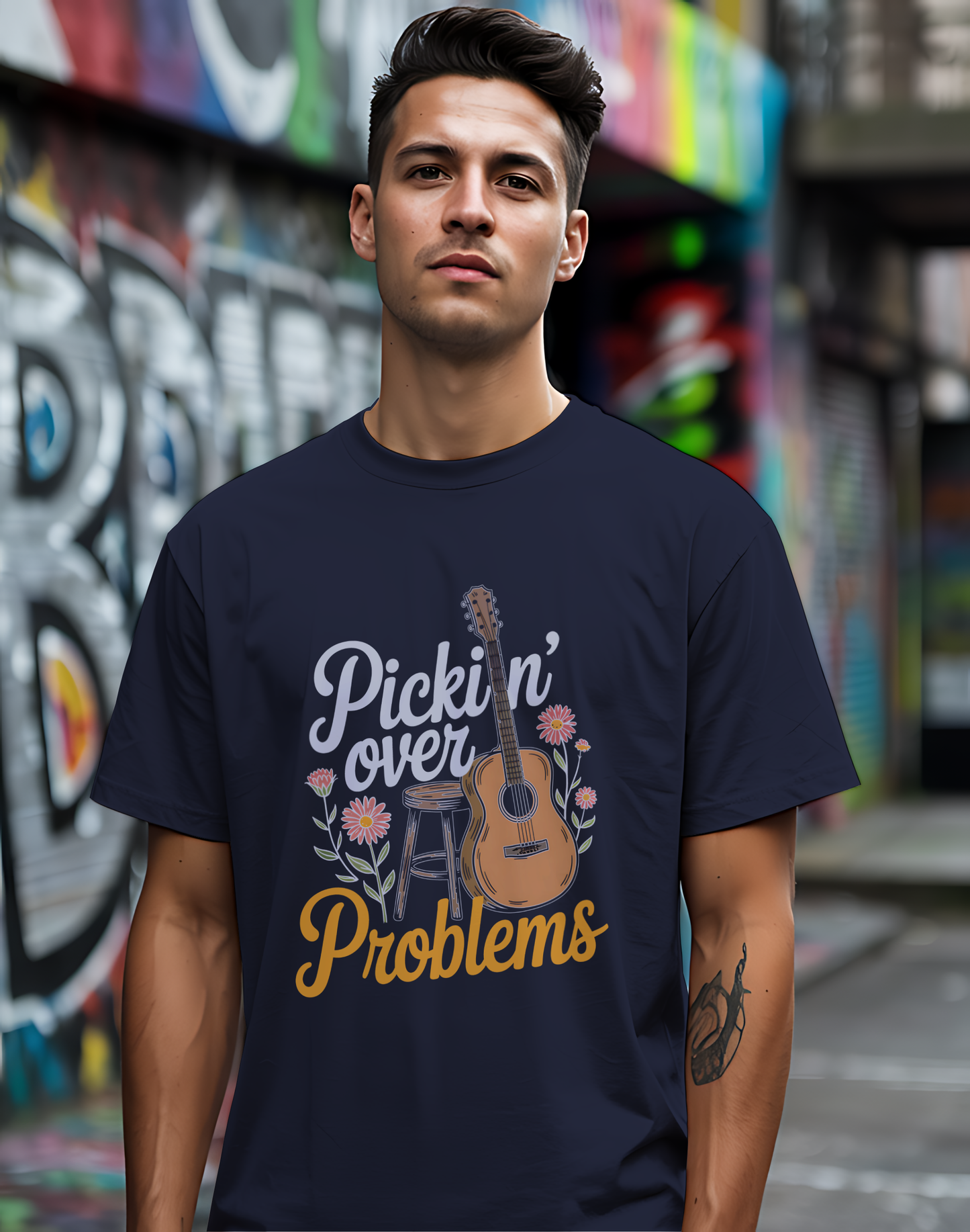 Pickin' Over Problems Tee 🎸 Funny Acoustic Guitar Folk Shirt