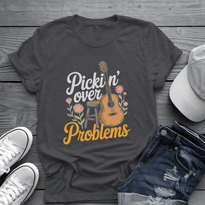 Pickin' Over Problems Tee 🎸 Funny Acoustic Guitar Folk Shirt