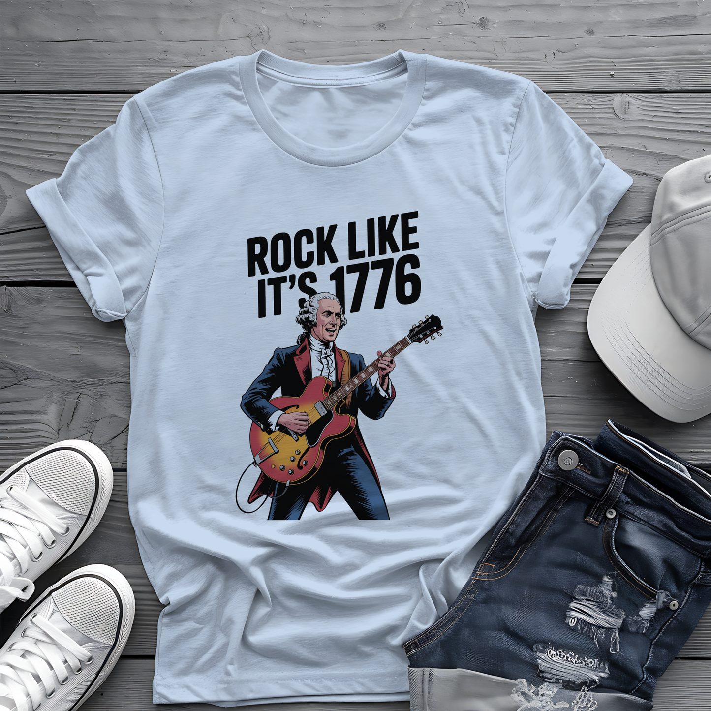 Rock Like 1776 Tee 🎸 Patriotic 4th of July Guitar Shirt - Founding Father Shirt