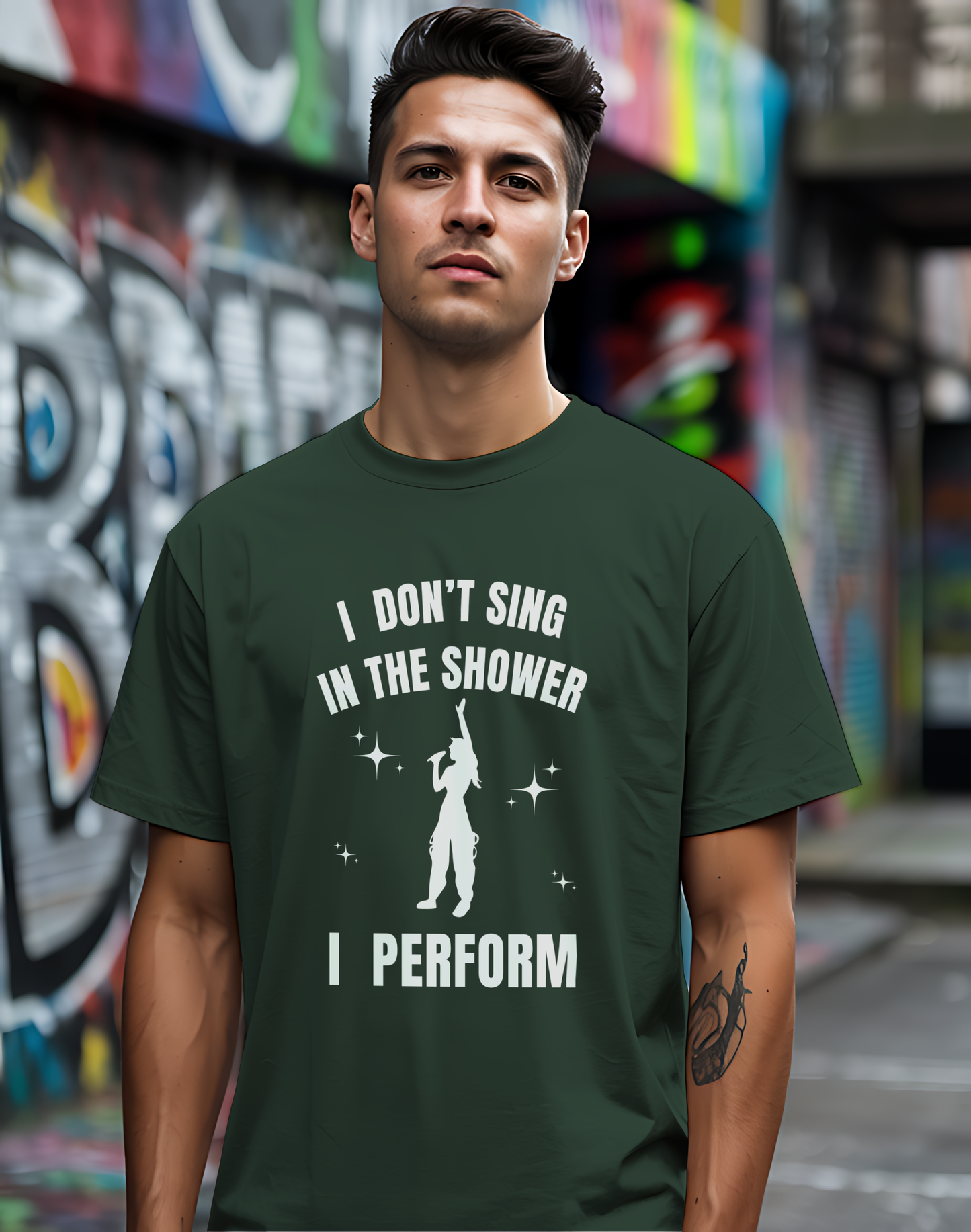 I Don't Sing In The Shower Tee 🎤 Singer Silhouette Shirt - Funny Performer Gift