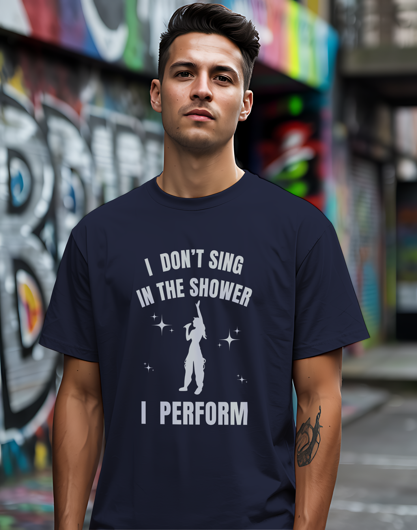 I Don't Sing In The Shower Tee 🎤 Singer Silhouette Shirt - Funny Performer Gift