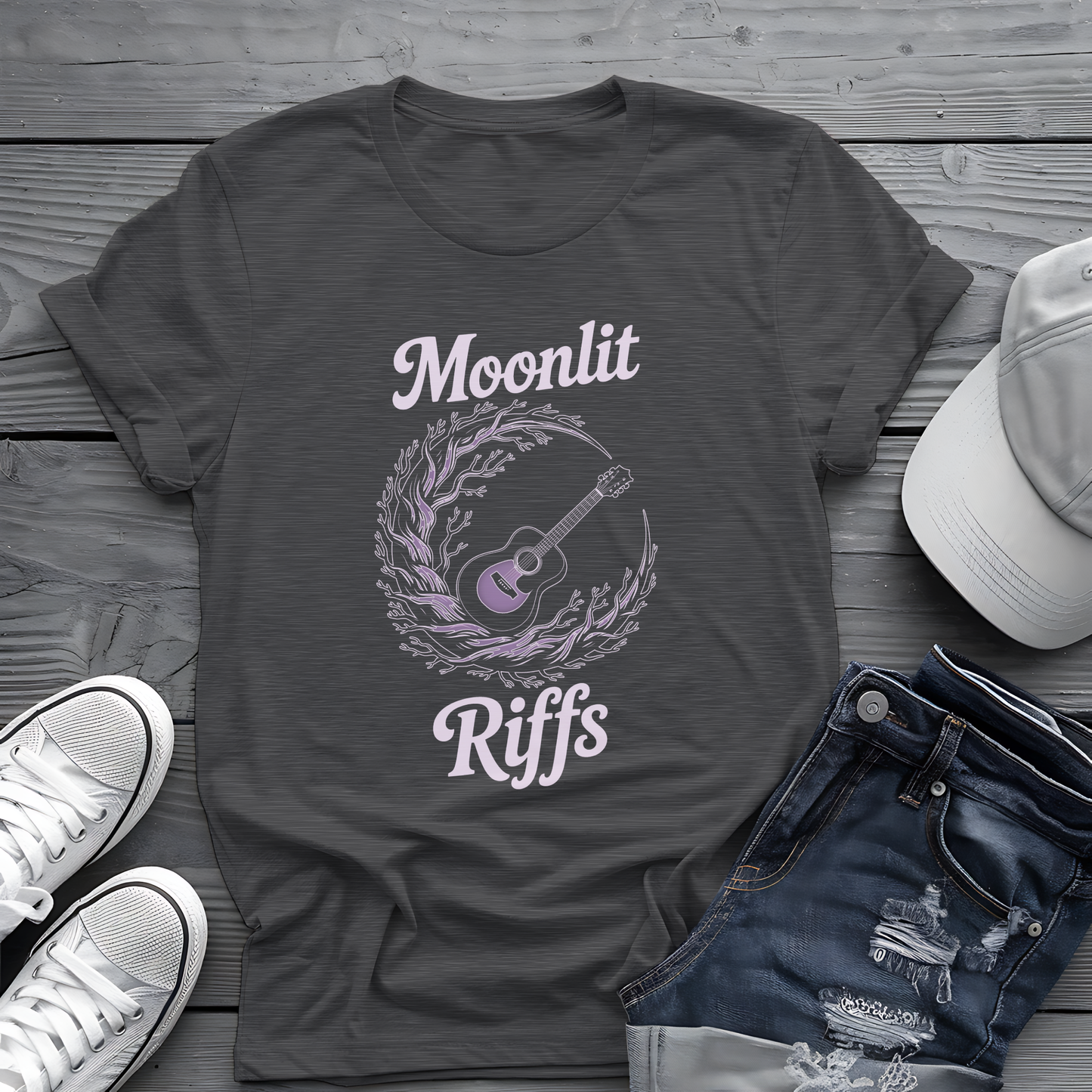 Moonlit Riffs Tee 🌙🎸  Spooky Guitarist Shirt