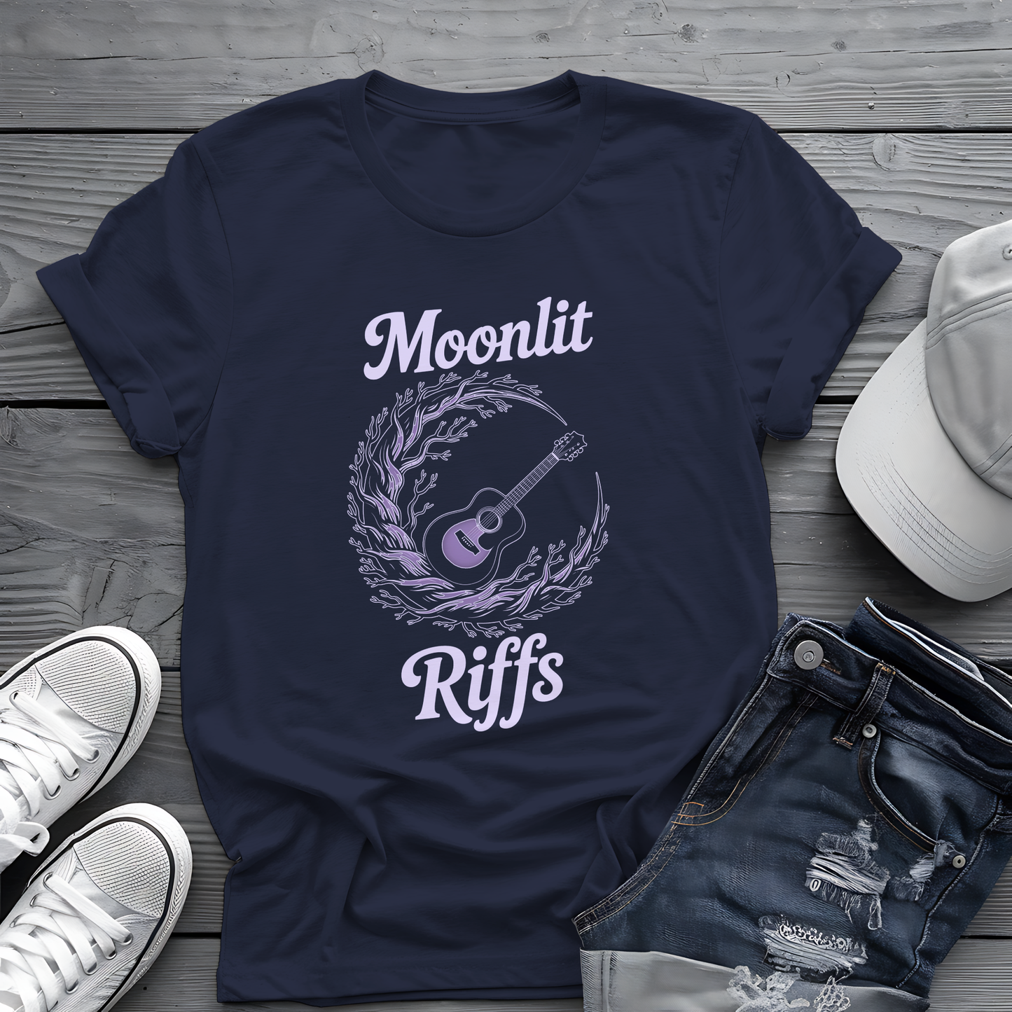 Moonlit Riffs Tee 🌙🎸  Spooky Guitarist Shirt