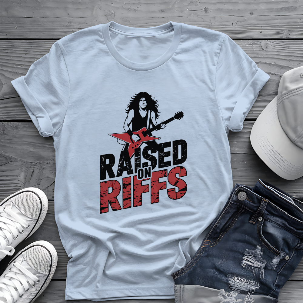 Raised On Riffs Tee 🎸 Bold Rock Guitar Music Shirt