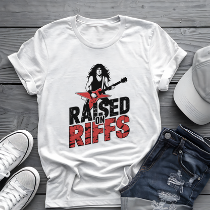 Raised On Riffs Tee 🎸 Bold Rock Guitar Music Shirt
