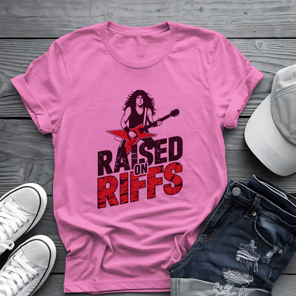 Raised On Riffs Tee 🎸 Bold Rock Guitar Music Shirt