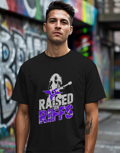 Raised On Riffs Tee 🎸 Bold Rock Guitar Music Shirt
