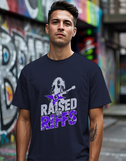 Raised On Riffs Tee 🎸 Bold Rock Guitar Music Shirt