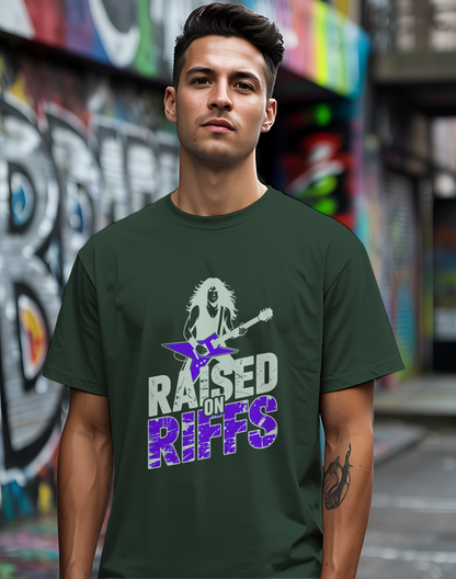 Raised On Riffs Tee 🎸 Bold Rock Guitar Music Shirt