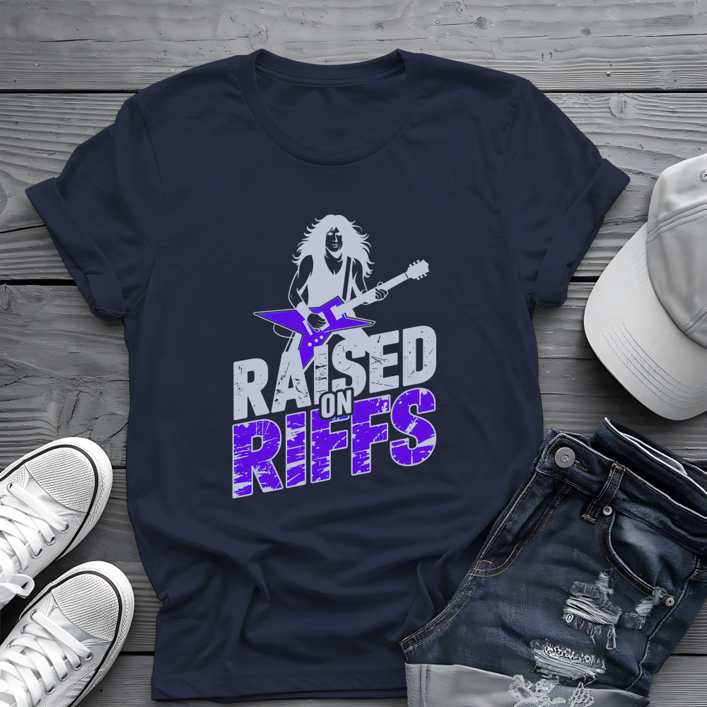 Raised On Riffs Tee 🎸 Bold Rock Guitar Music Shirt