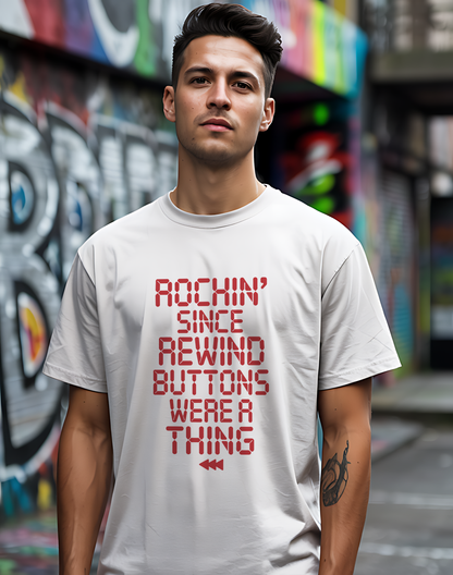 Rewind Rock Tee ⏪ Funny Retro Music Cassette Shirt