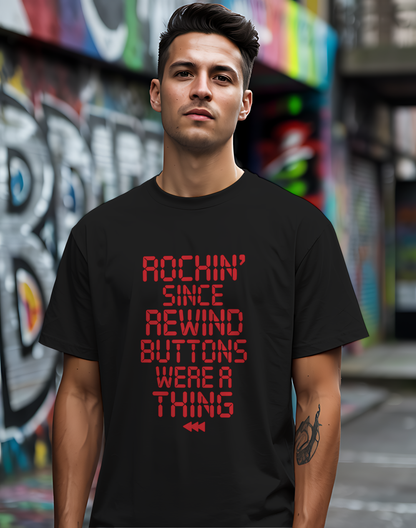 Rewind Rock Tee ⏪ Funny Retro Music Cassette Shirt