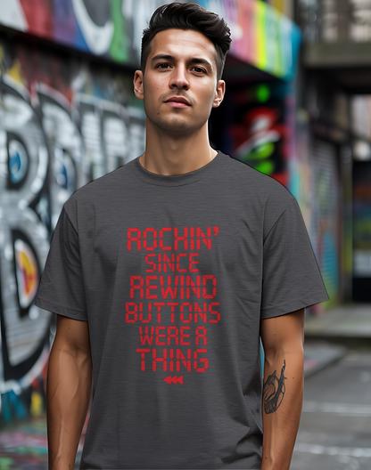 Rewind Rock Tee ⏪ Funny Retro Music Cassette Shirt