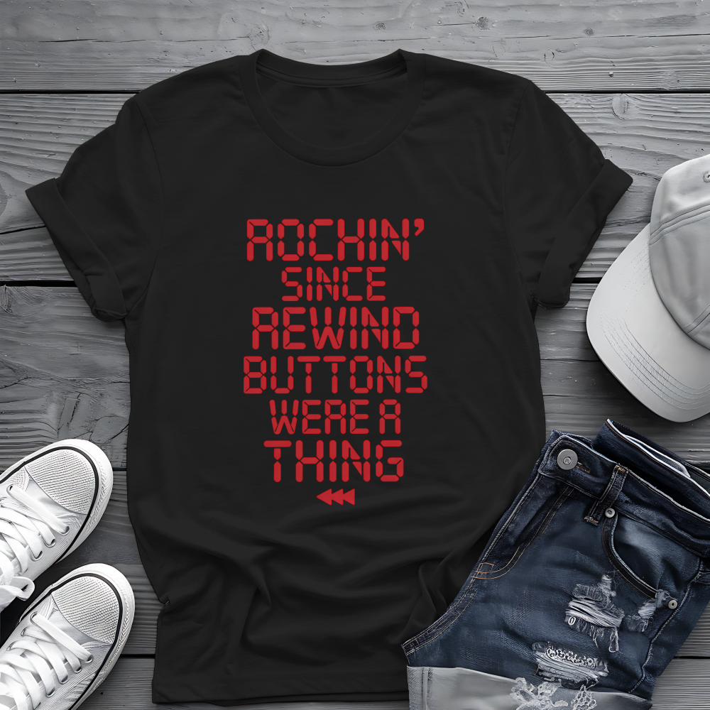Rewind Rock Tee ⏪ Funny Retro Music Cassette Shirt