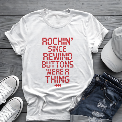 Rewind Rock Tee ⏪ Funny Retro Music Cassette Shirt