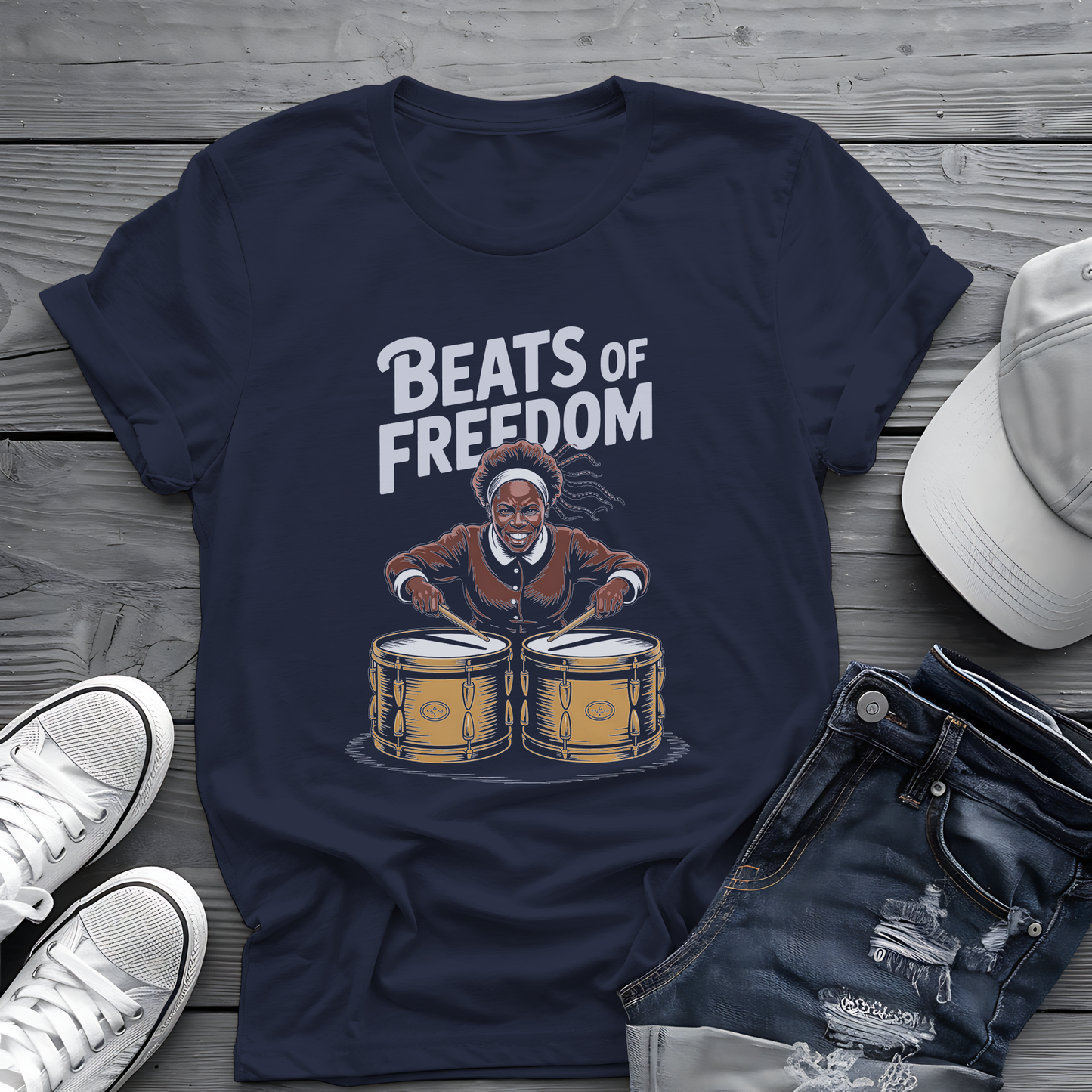 Beats of Freedom Tee 🥁 Harriet Tubman Music Shirt - Historical Patriot Gift