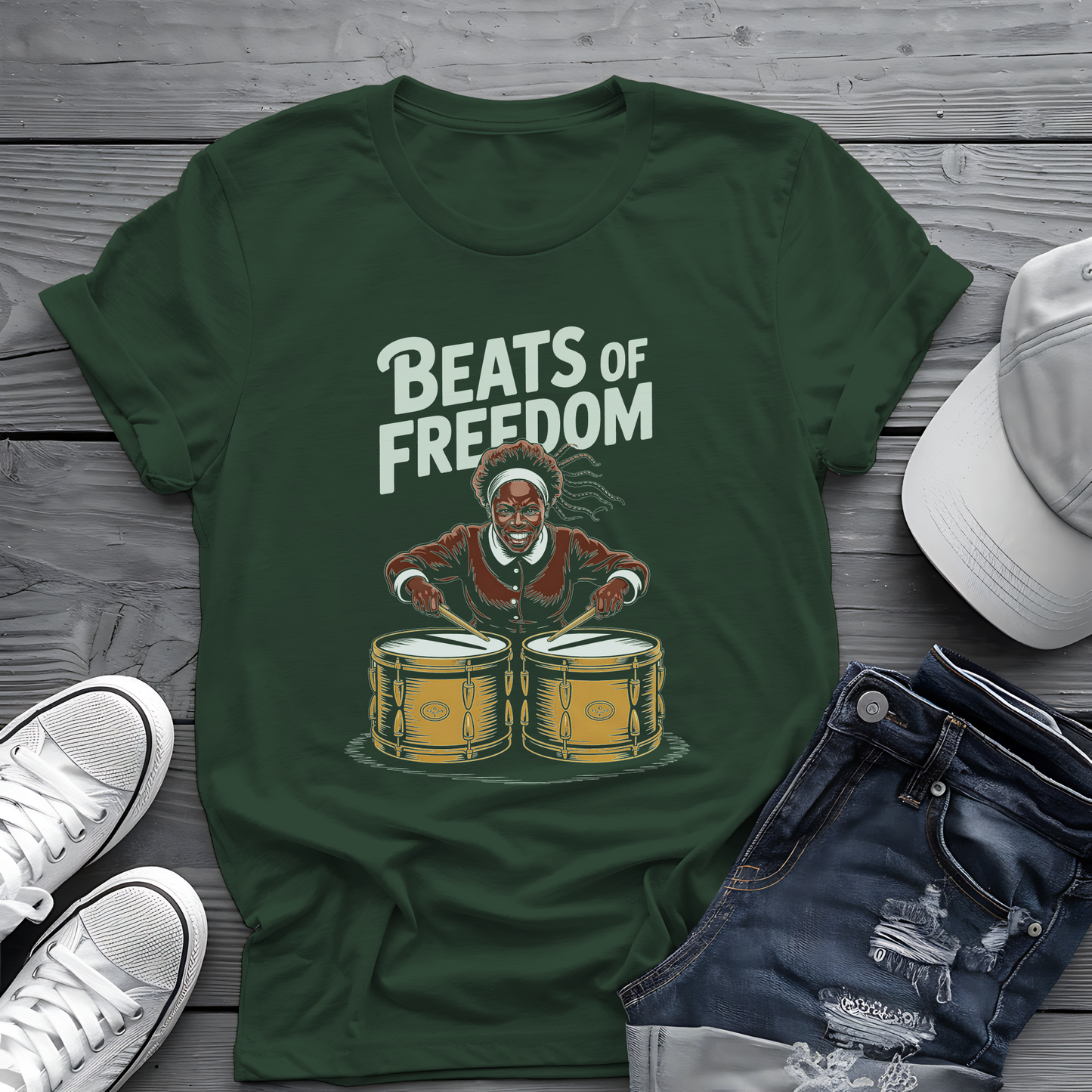 Beats of Freedom Tee 🥁 Harriet Tubman Music Shirt - Historical Patriot Gift