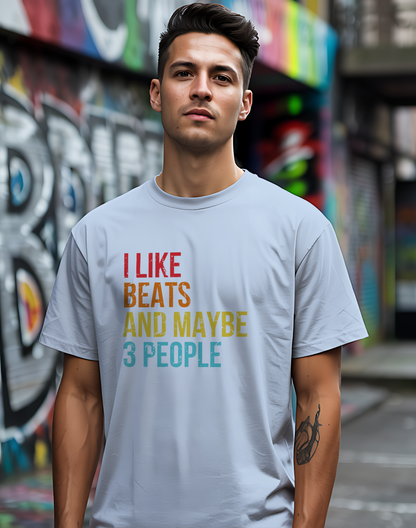 I Like Beats and Maybe 3 People Tee 🎧 Funny Hip Hop Music Shirt - Retro Design