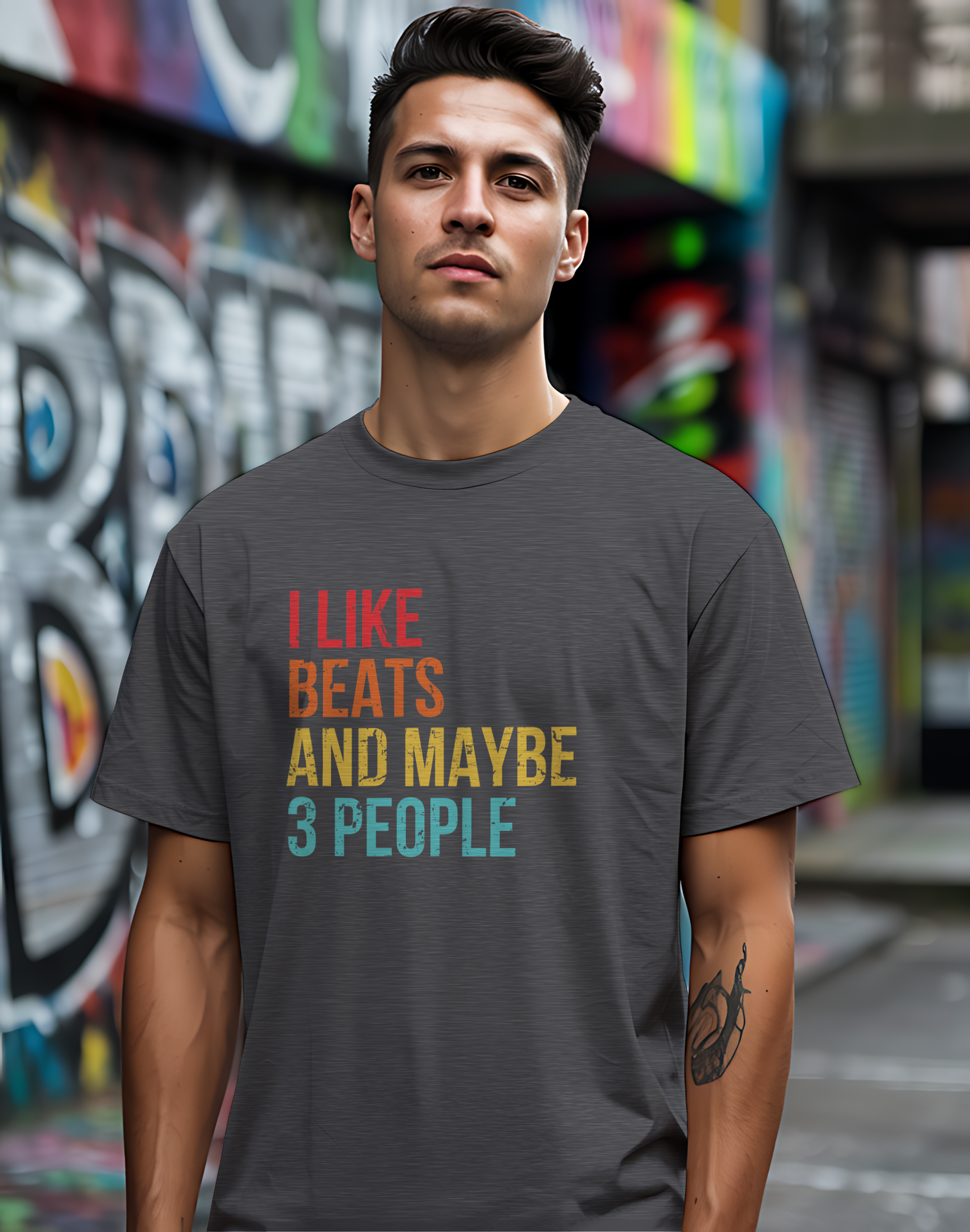 I Like Beats and Maybe 3 People Tee 🎧 Funny Hip Hop Music Shirt - Retro Design