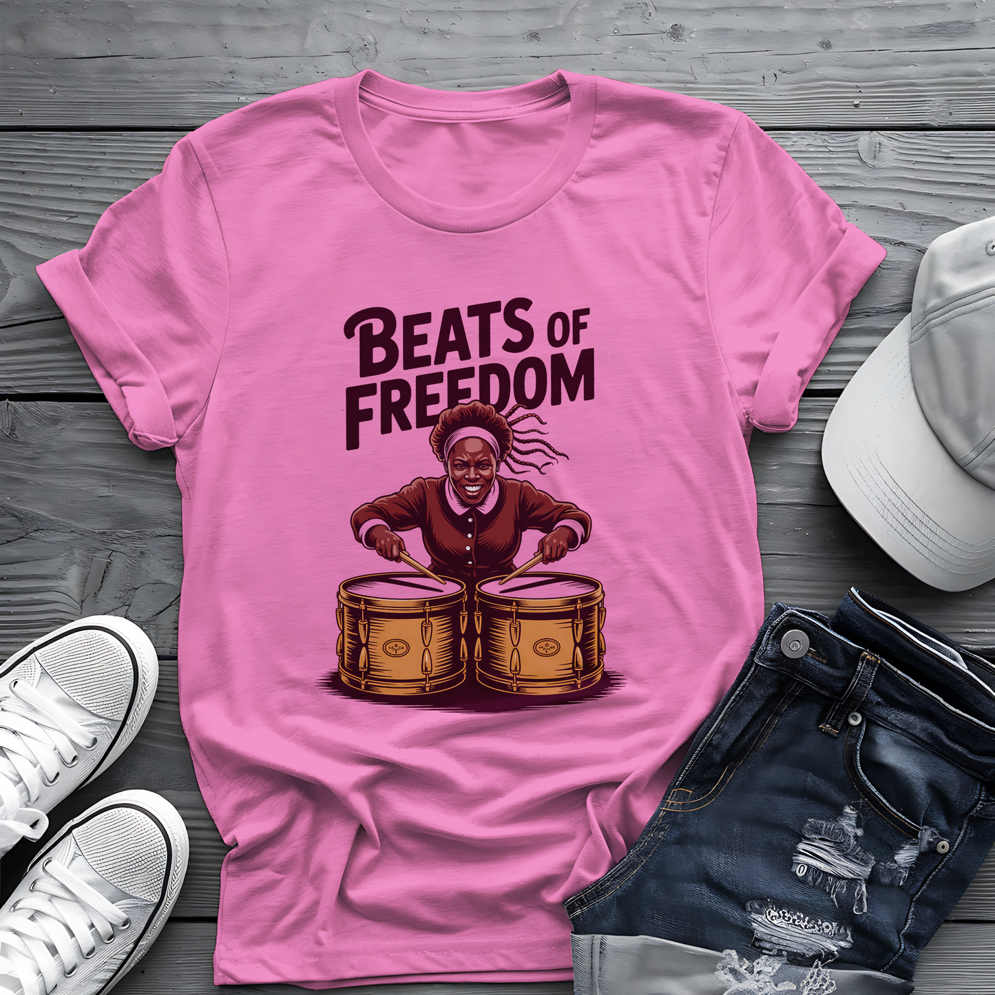 Beats of Freedom Tee 🥁 Harriet Tubman Music Shirt - Historical Patriot Gift