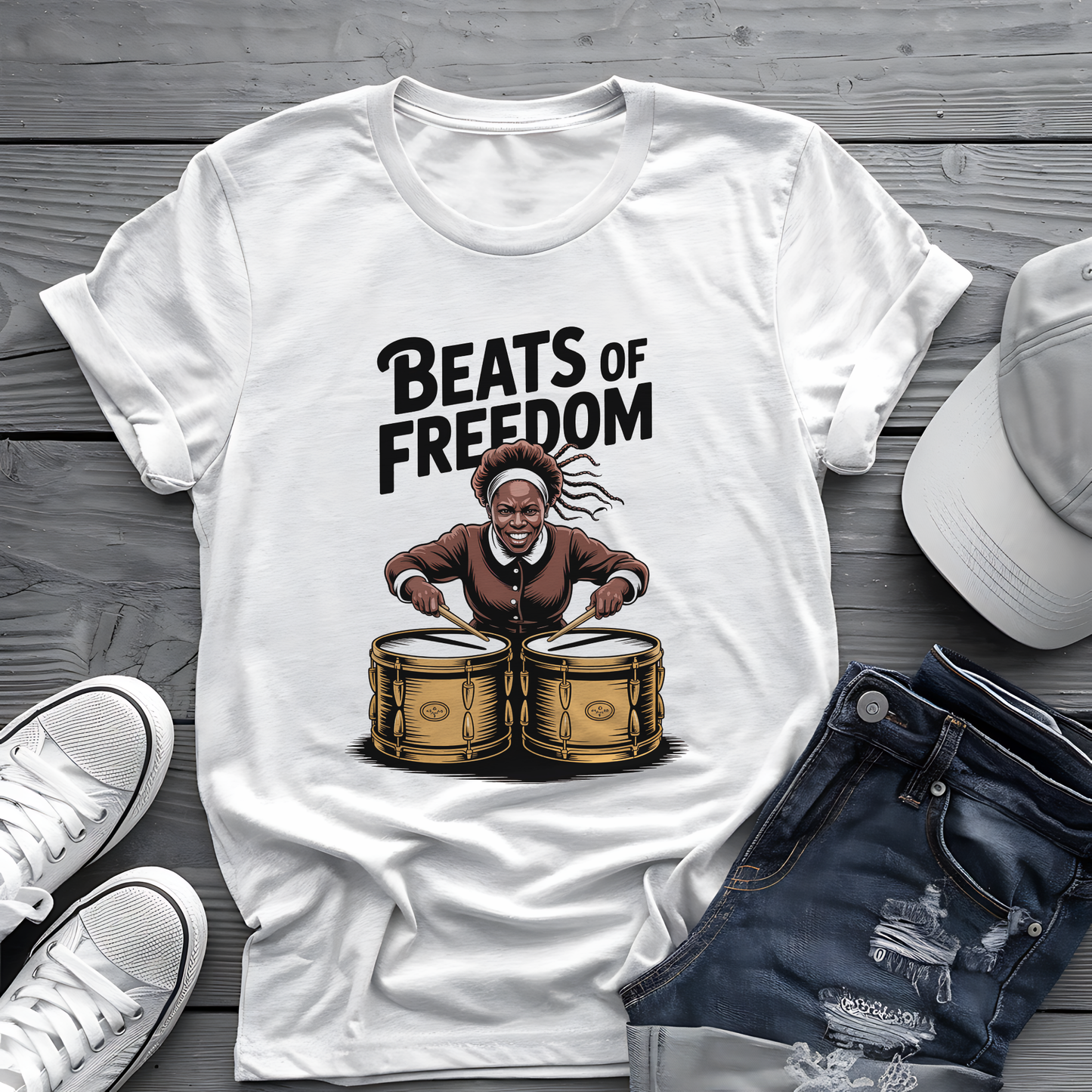 Beats of Freedom Tee 🥁 Harriet Tubman Music Shirt - Historical Patriot Gift