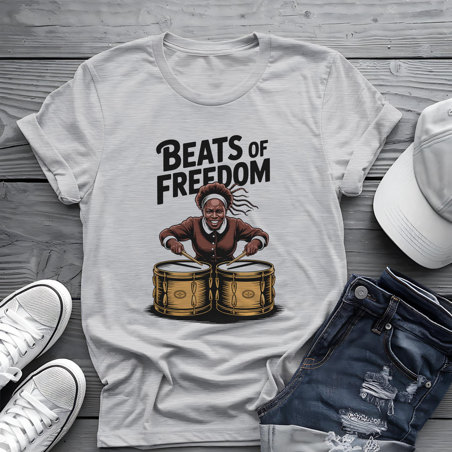 Beats of Freedom Tee 🥁 Harriet Tubman Music Shirt - Historical Patriot Gift