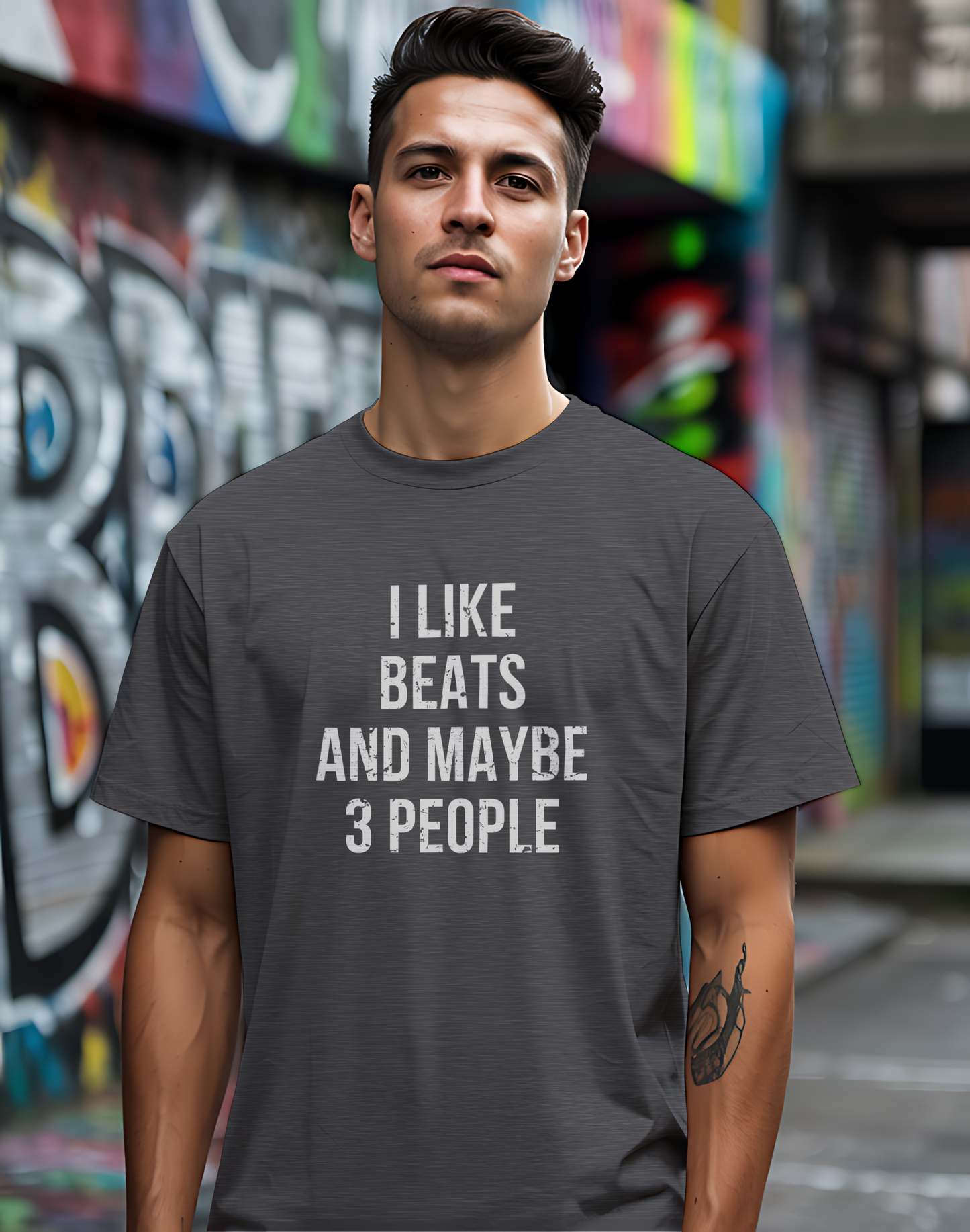 I Like Beats and Maybe 3 People Tee 🎧 Bold Hip Hop Music Shirt