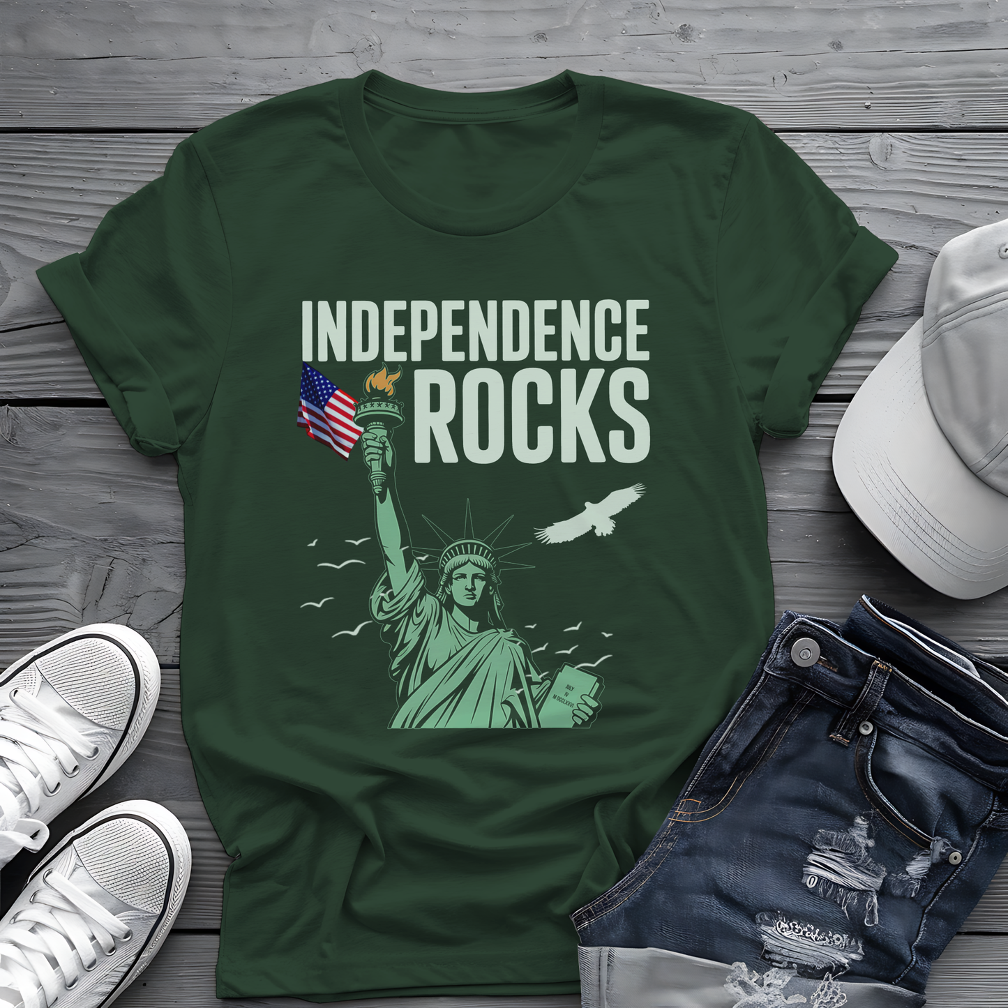 Independence Rocks Tee 🗽 Patriotic 4th of July Statue of Liberty Shirt