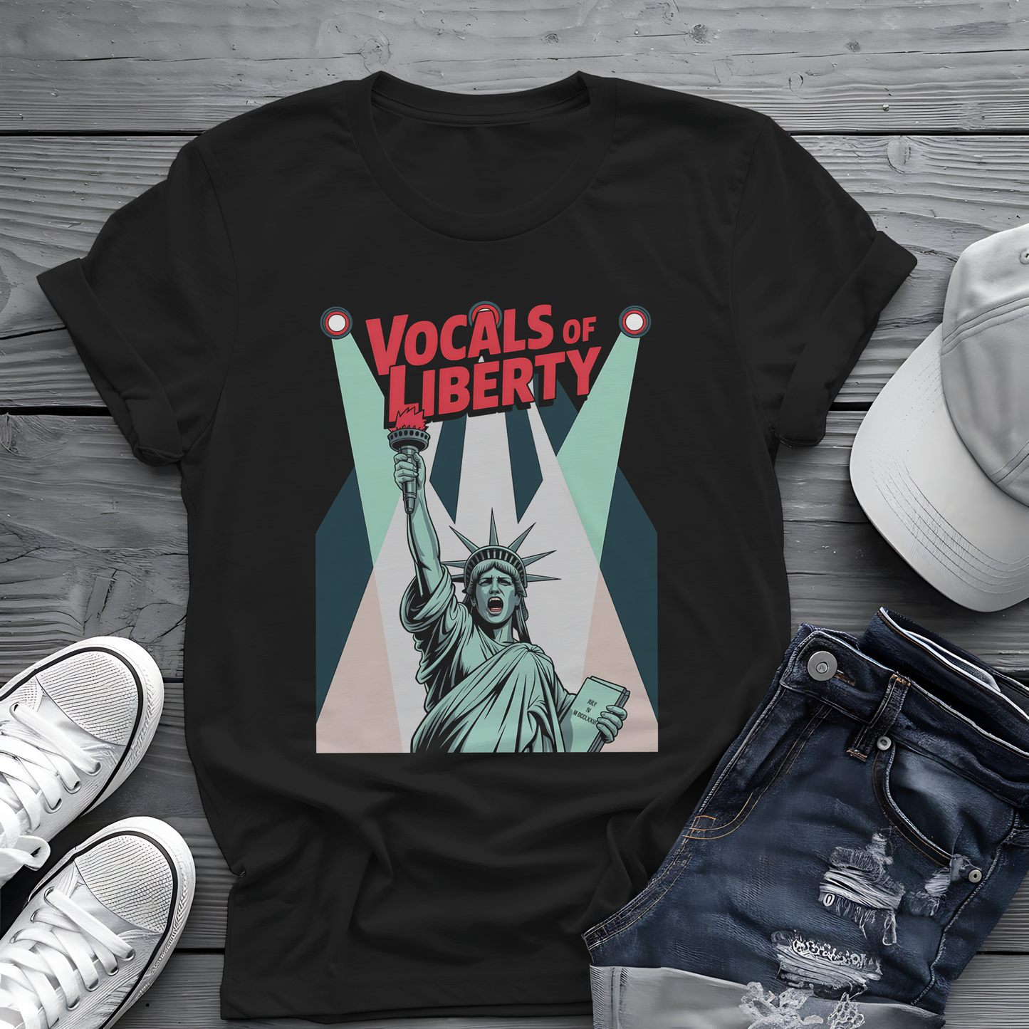 Vocals of Liberty Tee 🎤 Patriotic 4th of July Statue of Liberty Music Shirt