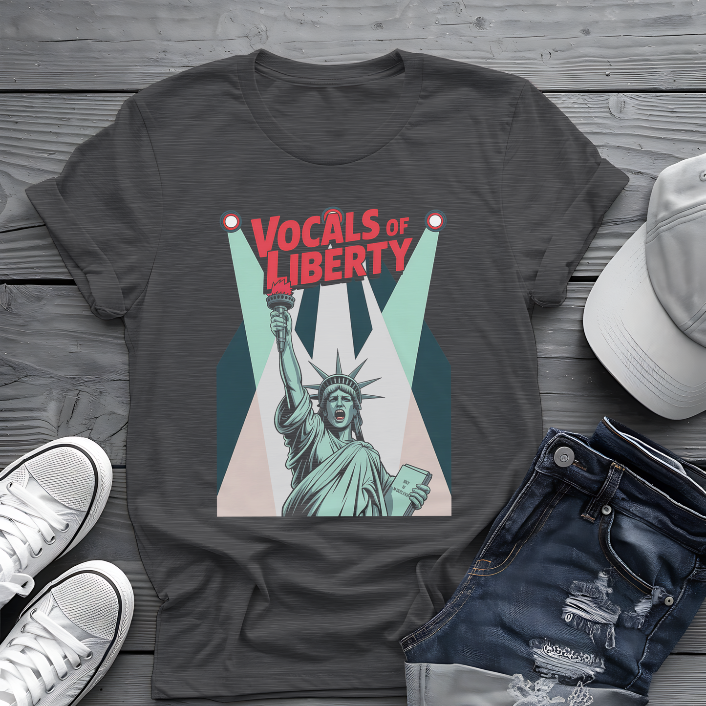 Vocals of Liberty Tee 🎤 Patriotic 4th of July Statue of Liberty Music Shirt